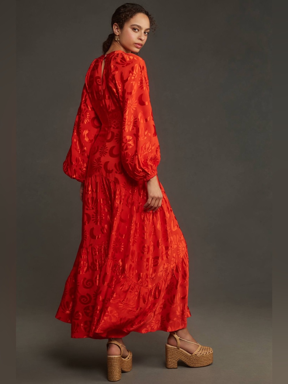 Farm Rio Long-Sleeve V-Neck Jacquard Maxi Dress - Picture 3 of 6